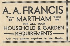 Francis advert from 1938 in the Flegg Magazine.