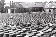 1944. Wm. Bracey Ltd. Barrels of soft fruit at Manor Farm. In the midst of them is Harry Nichols and 'Tick' Gallant.