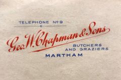 Chapman's Butchers business card.