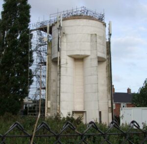 Martham Water Tower during repair works in October 2025.